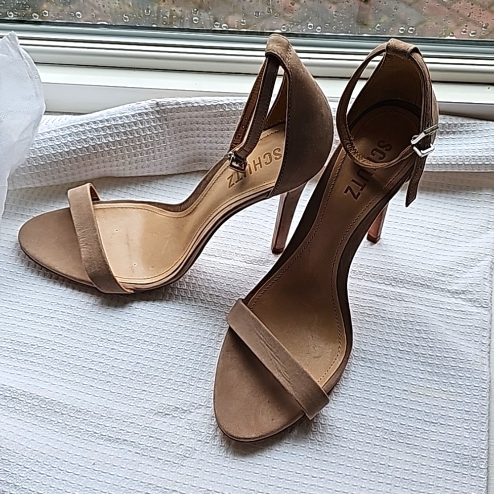 Sexy Schutz stiletto size 9 suede in nude color as you see like new worn once.